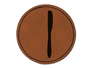 Knife Solid Utensil Eating Sketch Round Iron-On Engraved Faux Leather Patch Applique - 2.5"