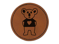 Koala in Heart Shirt Round Iron-On Engraved Faux Leather Patch Applique - 2.5"