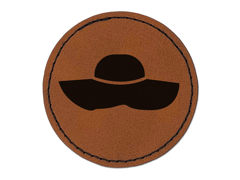 Ladies Hat Round Iron-On Engraved Faux Leather Patch Applique - 2.5"