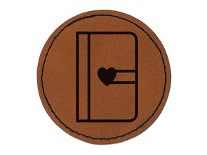 Lovely Journal Diary with Heart Round Iron-On Engraved Faux Leather Patch Applique - 2.5"
