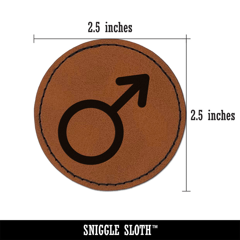 Mars Man Male Gender Symbol Round Iron-On Engraved Faux Leather Patch Applique - 2.5"