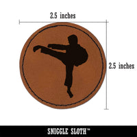 Martial Arts Karate Kick Solid Round Iron-On Engraved Faux Leather Patch Applique - 2.5"