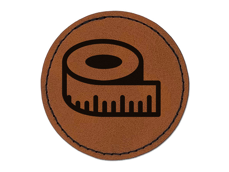 Measuring Tape Sewing Round Iron-On Engraved Faux Leather Patch Applique - 2.5"