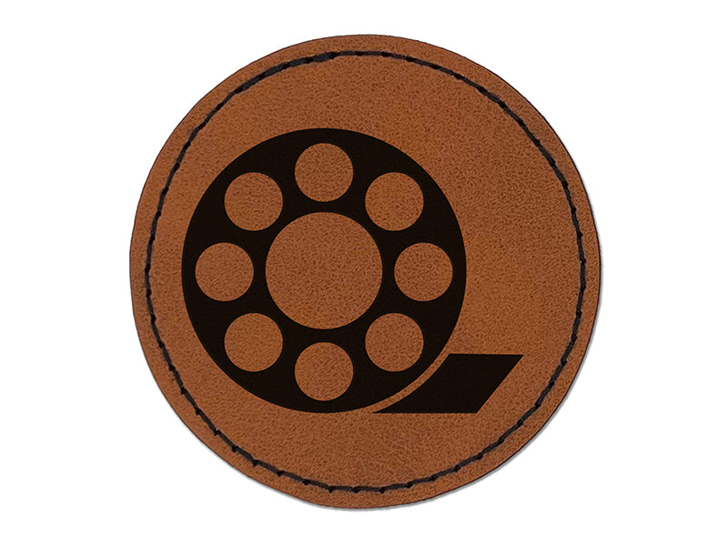 Movie Reel Round Iron-On Engraved Faux Leather Patch Applique - 2.5"