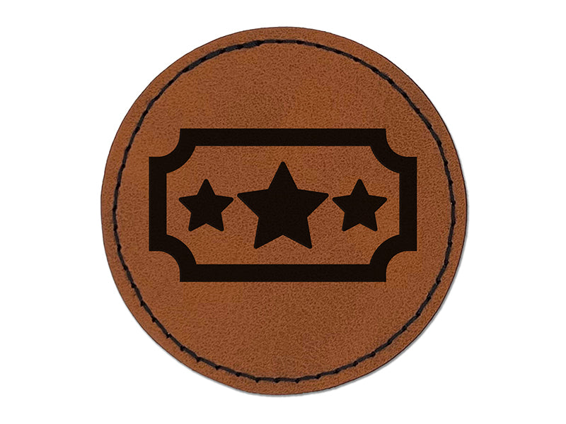 Movie Ticket with Stars Raffle Ticket Solid Round Iron-On Engraved Faux Leather Patch Applique - 2.5"
