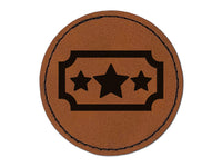 Movie Ticket with Stars Raffle Ticket Solid Round Iron-On Engraved Faux Leather Patch Applique - 2.5"