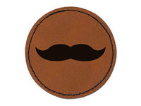 Mustache Solid Round Iron-On Engraved Faux Leather Patch Applique - 2.5"