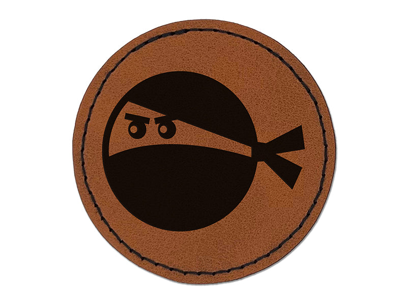 Ninja Face Funny Round Iron-On Engraved Faux Leather Patch Applique - 2.5"