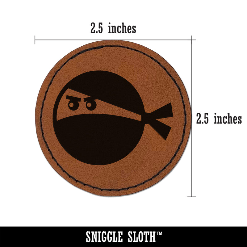 Ninja Face Funny Round Iron-On Engraved Faux Leather Patch Applique - 2.5"