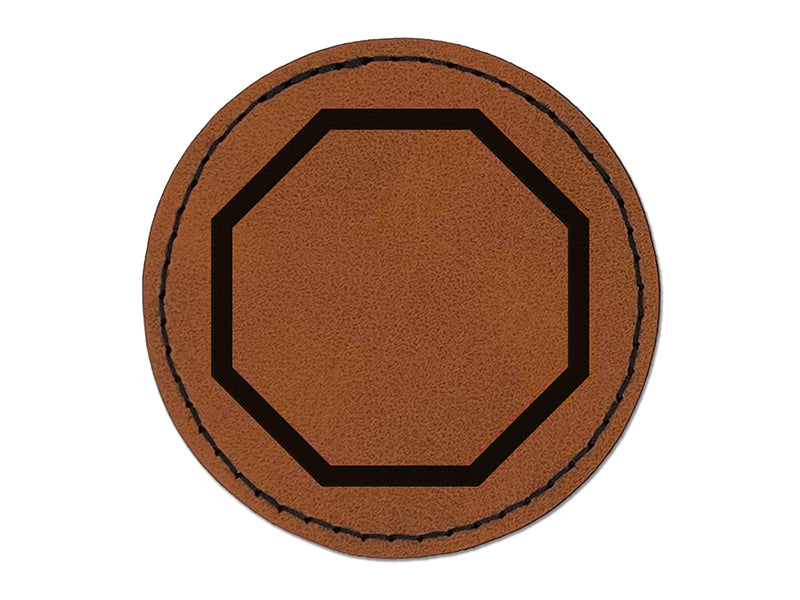 Octagon Border Outline Round Iron-On Engraved Faux Leather Patch Applique - 2.5"