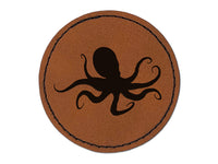 Octopus Solid Round Iron-On Engraved Faux Leather Patch Applique - 2.5"