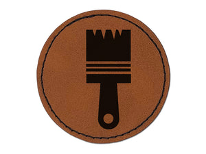 Paintbrush Icon Round Iron-On Engraved Faux Leather Patch Applique - 2.5"
