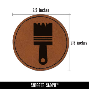 Paintbrush Icon Round Iron-On Engraved Faux Leather Patch Applique - 2.5"