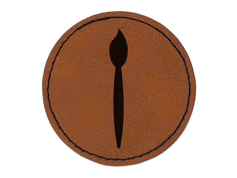 Paintbrush Symbol Round Iron-On Engraved Faux Leather Patch Applique - 2.5"