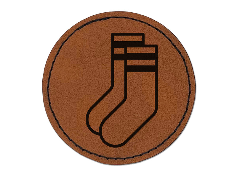 Pair of Socks Sport Laundry Round Iron-On Engraved Faux Leather Patch Applique - 2.5"