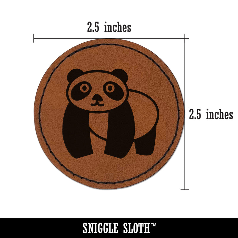 Panda Walking Doodle Round Iron-On Engraved Faux Leather Patch Applique - 2.5"