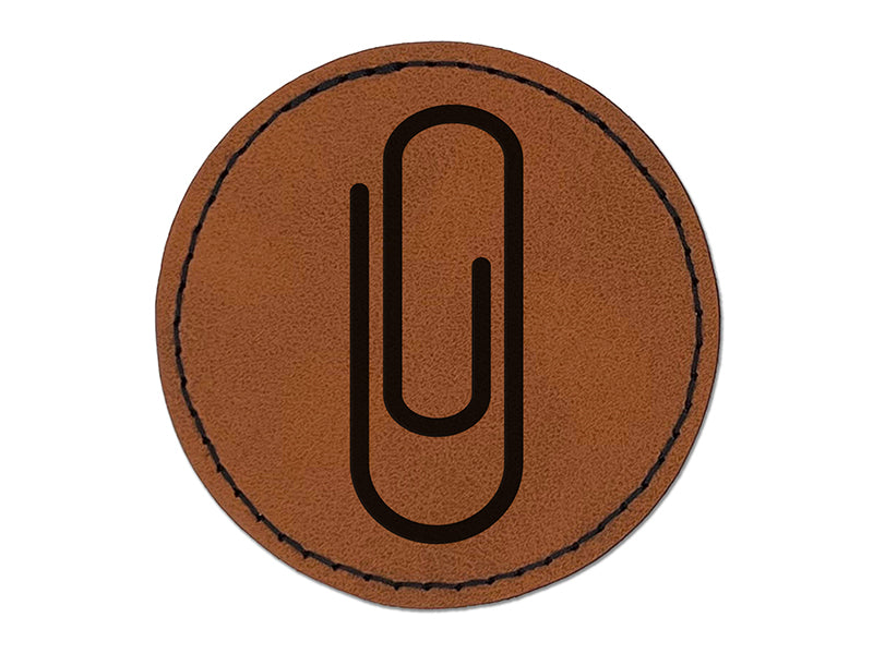 Paper Clip Symbol Round Iron-On Engraved Faux Leather Patch Applique - 2.5"