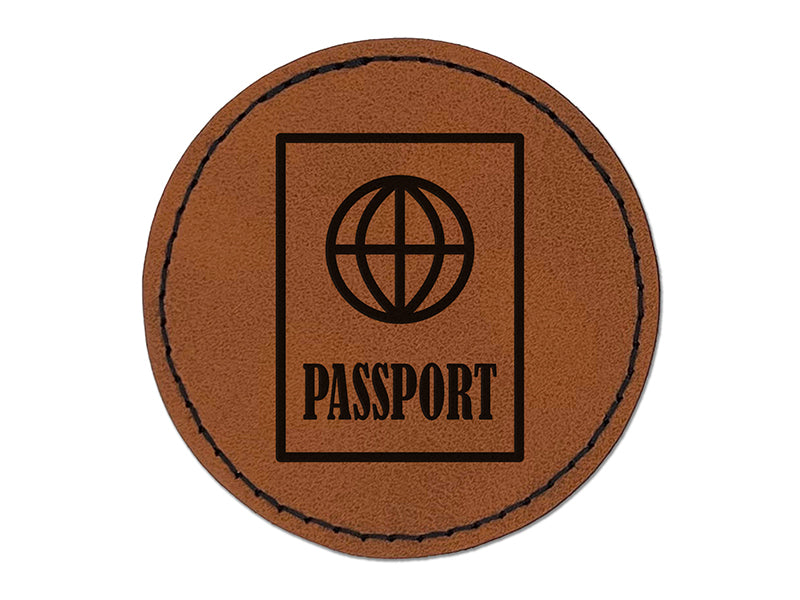 Passport Travel Round Iron-On Engraved Faux Leather Patch Applique - 2.5"