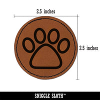 Paw Print Outline Dog Cat Round Iron-On Engraved Faux Leather Patch Applique - 2.5"