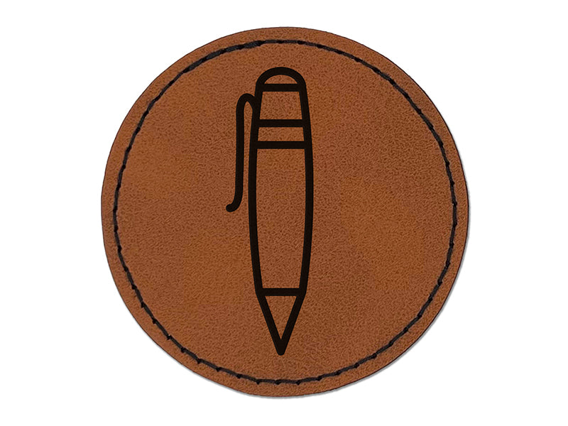 Pen Outline Round Iron-On Engraved Faux Leather Patch Applique - 2.5"