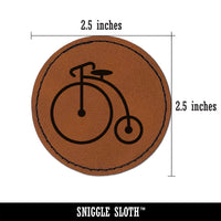 Penny Farthing Bicycle Bike Old Fashioned Victorian Round Iron-On Engraved Faux Leather Patch Applique - 2.5"