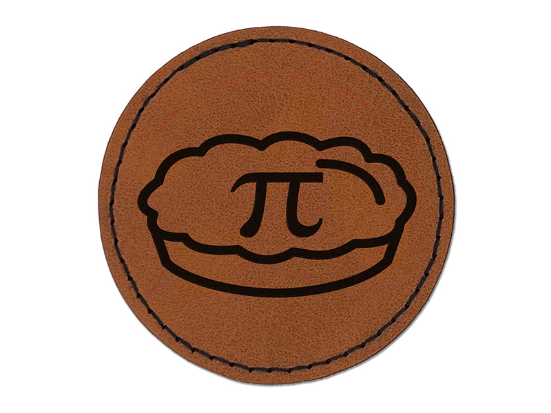 Pi Symbol on Pie Round Iron-On Engraved Faux Leather Patch Applique - 2.5"