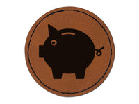 Piggy Bank Solid Round Iron-On Engraved Faux Leather Patch Applique - 2.5"