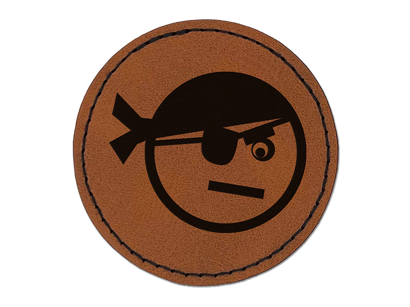 Pirate Face Round Iron-On Engraved Faux Leather Patch Applique - 2.5"