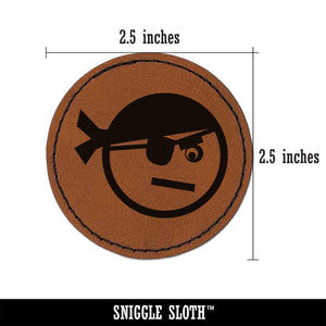 Pirate Face Round Iron-On Engraved Faux Leather Patch Applique - 2.5"
