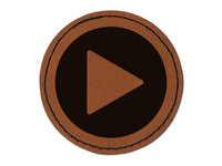 Play Button Icon Round Iron-On Engraved Faux Leather Patch Applique - 2.5"