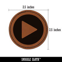 Play Button Icon Round Iron-On Engraved Faux Leather Patch Applique - 2.5"