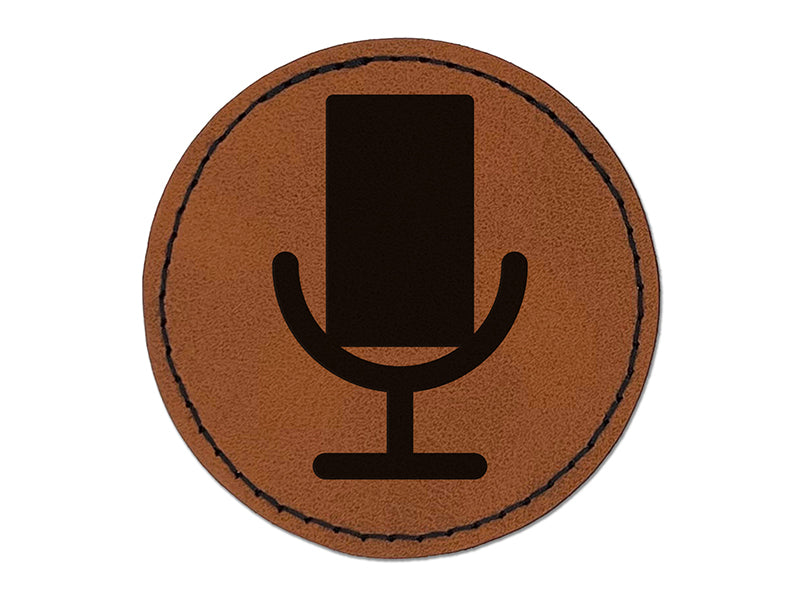 Podcast Broadcast Microphone Round Iron-On Engraved Faux Leather Patch Applique - 2.5"