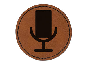 Podcast Broadcast Microphone Round Iron-On Engraved Faux Leather Patch Applique - 2.5"