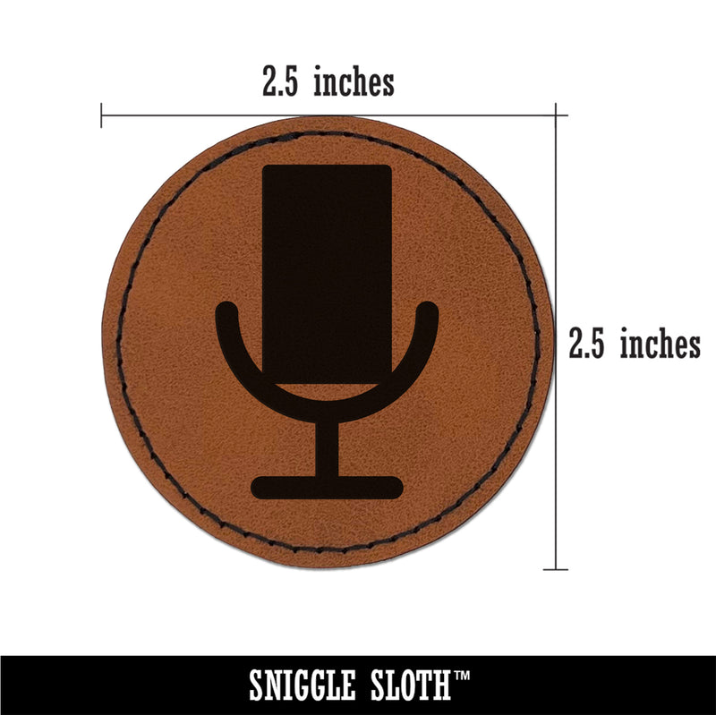 Podcast Broadcast Microphone Round Iron-On Engraved Faux Leather Patch Applique - 2.5"