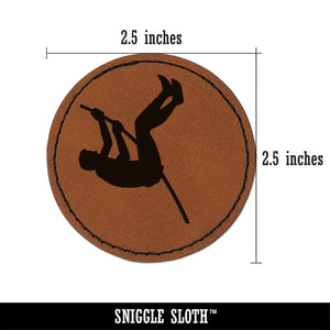 Pole Vaulter Track and Field Solid Round Iron-On Engraved Faux Leather Patch Applique - 2.5"