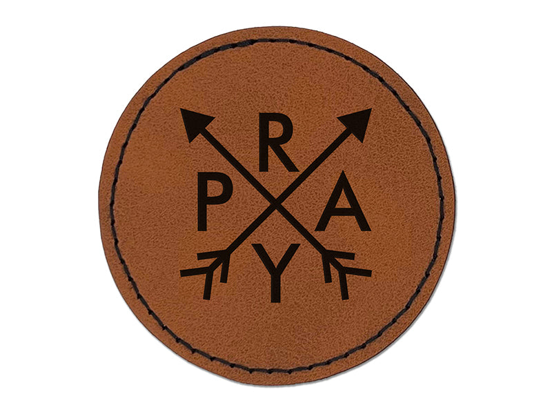 Pray Stylized Round Iron-On Engraved Faux Leather Patch Applique - 2.5"