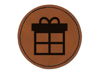 Present Gift Box Birthday Christmas Holiday Round Iron-On Engraved Faux Leather Patch Applique - 2.5"