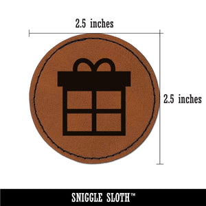 Present Gift Box Birthday Christmas Holiday Round Iron-On Engraved Faux Leather Patch Applique - 2.5"
