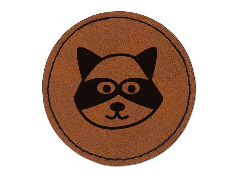 Racoon Face Doodle Round Iron-On Engraved Faux Leather Patch Applique - 2.5"