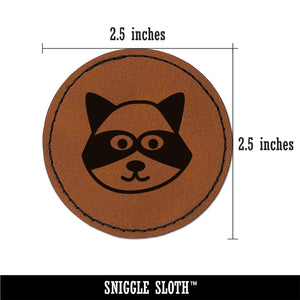 Racoon Face Doodle Round Iron-On Engraved Faux Leather Patch Applique - 2.5"