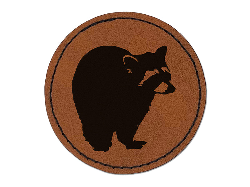 Racoon Sketch Round Iron-On Engraved Faux Leather Patch Applique - 2.5"