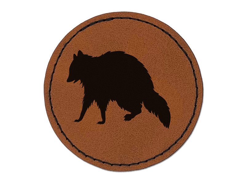 Racoon Walking Solid Round Iron-On Engraved Faux Leather Patch Applique - 2.5"