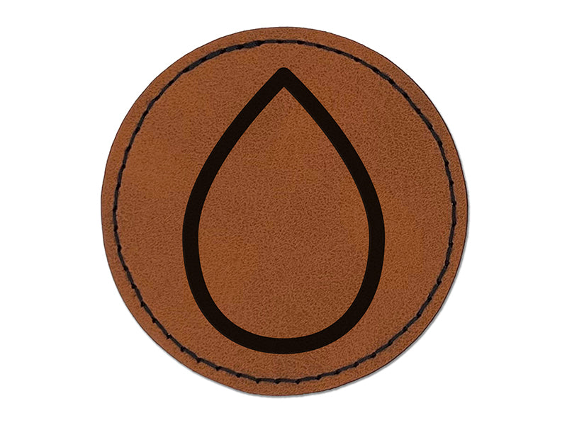 Raindrop Teardrop Outline Round Iron-On Engraved Faux Leather Patch Applique - 2.5"