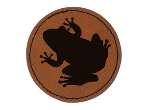 Rainforest Tree Frog Solid Round Iron-On Engraved Faux Leather Patch Applique - 2.5"