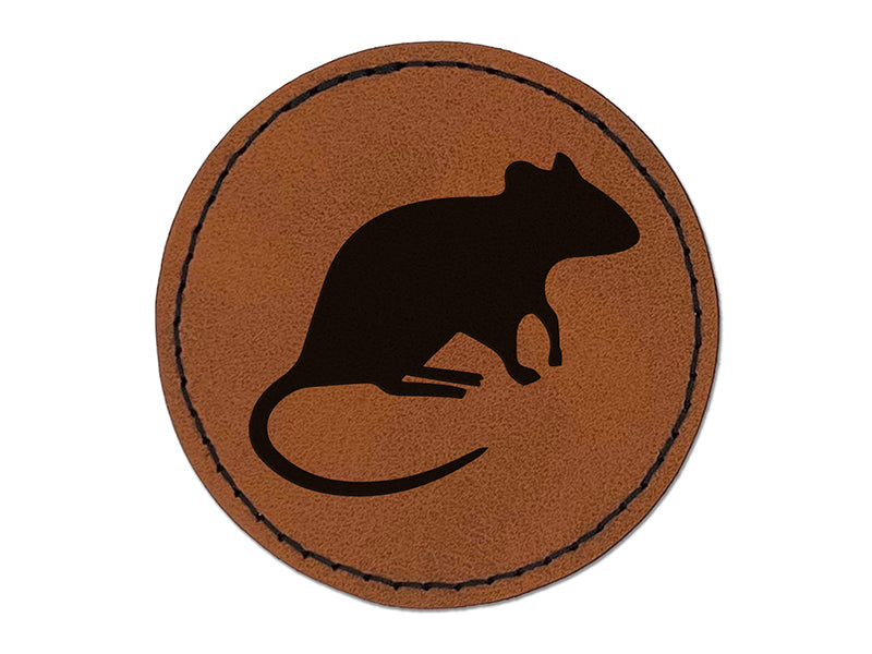 Rat Solid Round Iron-On Engraved Faux Leather Patch Applique - 2.5"