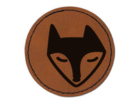 Resting Fox Face Round Iron-On Engraved Faux Leather Patch Applique - 2.5"