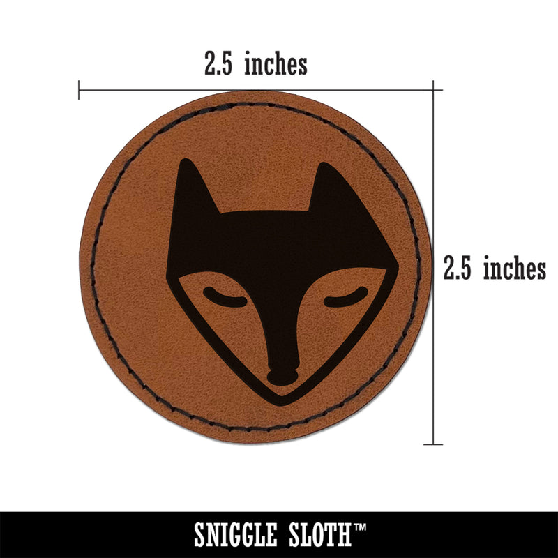 Resting Fox Face Round Iron-On Engraved Faux Leather Patch Applique - 2.5"