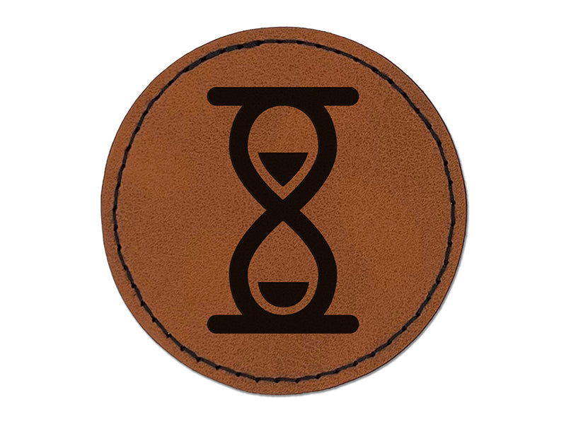 Sand Timer Round Iron-On Engraved Faux Leather Patch Applique - 2.5"