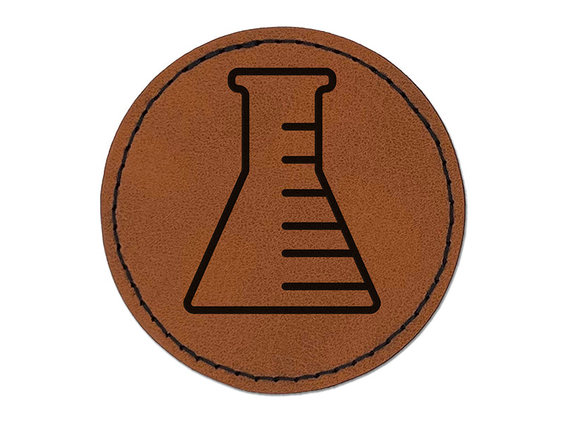 Science Chemistry Beaker Flask Round Iron-On Engraved Faux Leather Patch Applique - 2.5"