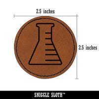 Science Chemistry Beaker Flask Round Iron-On Engraved Faux Leather Patch Applique - 2.5"